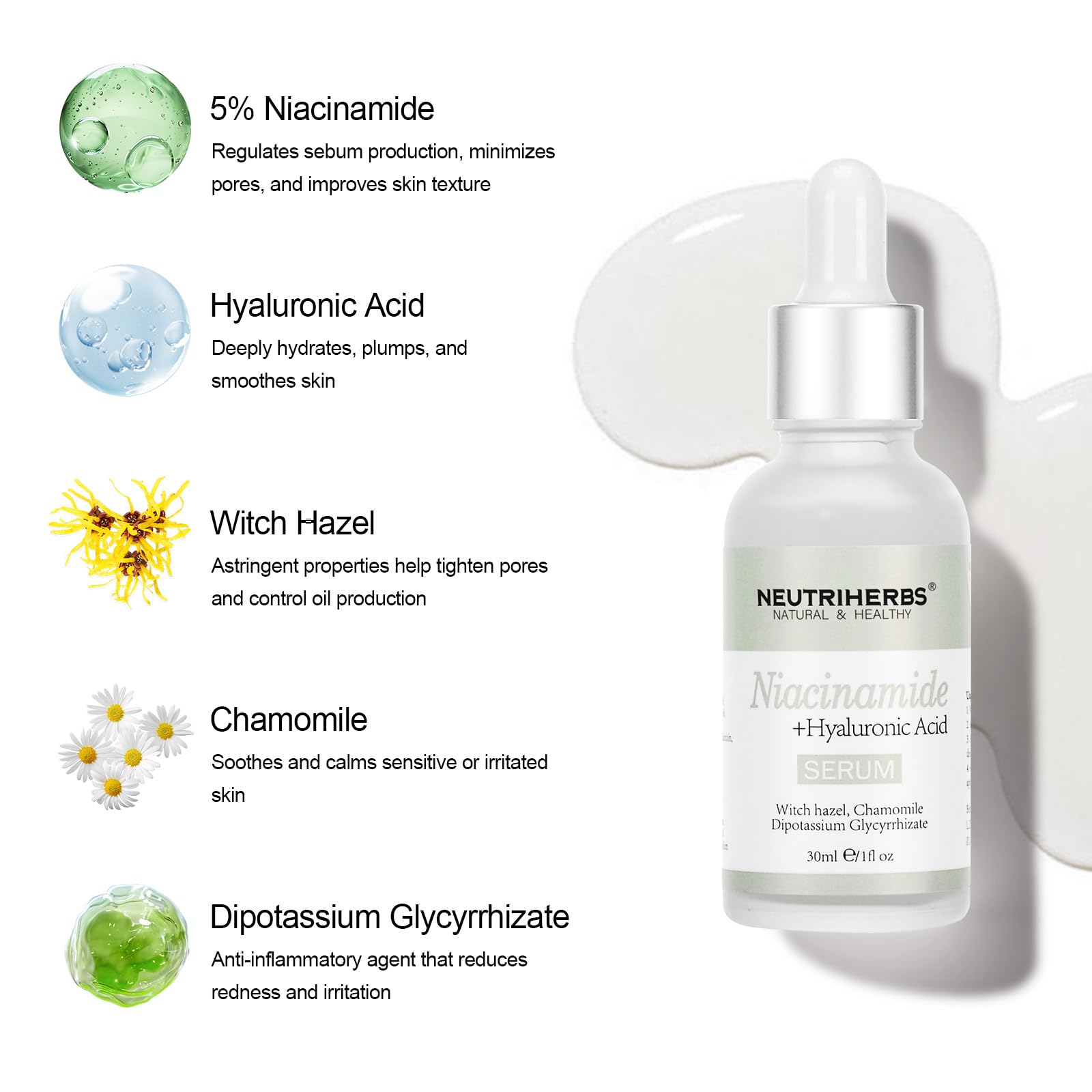 Neutriherbs 5% Niacinamide Serum for Face the Ordinary + HA,Effectively Work to Control Excess Facial Oil, Minimize the Pores and Prevent Breakouts, Best Niacinamide Serum For Oily Skin